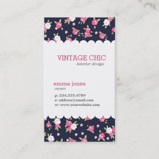 Carte De Visite Marine et rose Chic Vintage Floral Print
