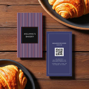 Carte De Visite Marine Minimale Bleu Boulangerie Code QR Rétro