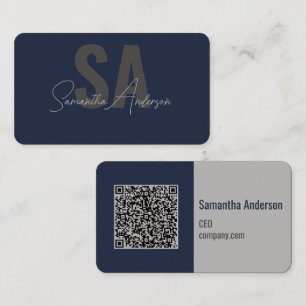 Carte De Visite Marine moderne bleu & argent avec code QR