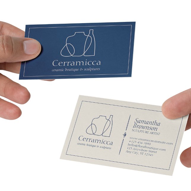 Carte De Visite Marine Porcelaine Beige Sculpture Vase Céramique (Navy Beige Porcelain Sculpture Vase Ceramic Business Card)