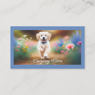 Carte De Visite Marionnette Golden Retriever Courir en Fleurs