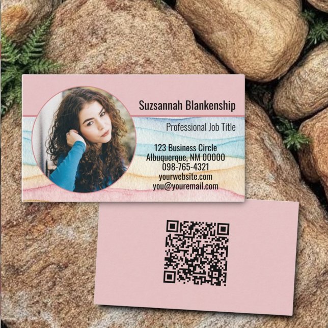 Carte De Visite Marketing d'entreprise photo ronde personnalisée e (custom photo and qr code business card template)