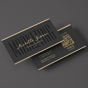 Carte De Visite Marketing Élégant Black Faux Gold Professionnel
