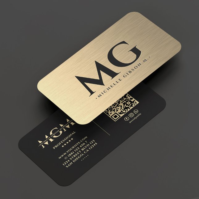 Carte De Visite Marketing Monogramme Élégant Faux Or Moderne (Marketing Monogram Elegant Gold Black Modern Business Card
)