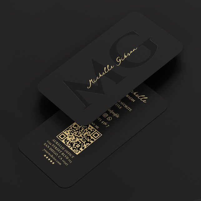 Carte De Visite Marketing professionnel Noir Monogramme moderne (Professional Marketing Black Gold Modern Monogram Business Card
)