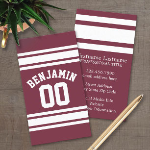 Carte De Visite Maroon and White Jersey Stripes Nom personnalisé N