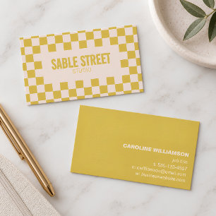 Carte De Visite Marque Créative Gras Damier Rétro Jaune