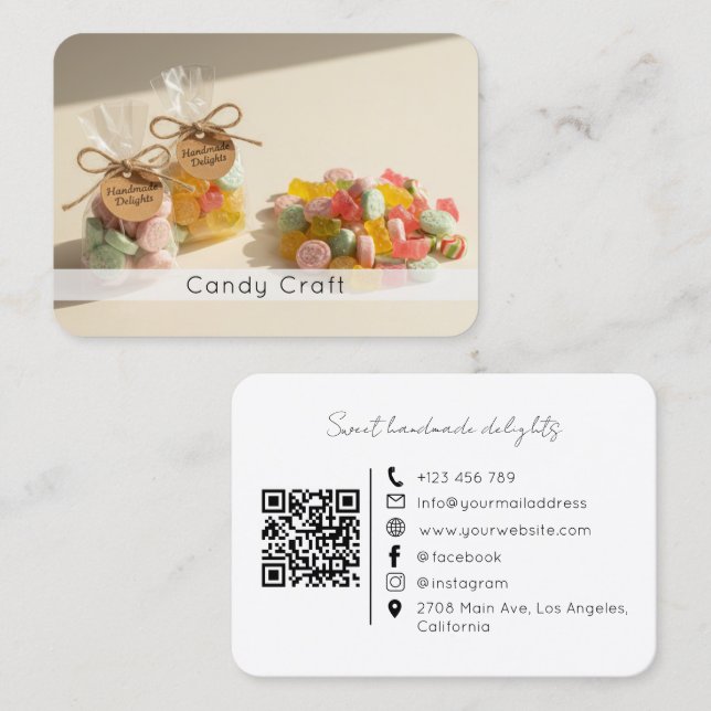 Carte De Visite Marque de friandises avec code QR pour bonbons (Devant / Derrière)