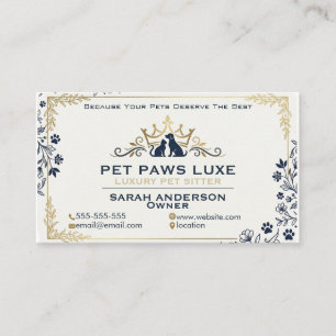 Carte De Visite Marque de garde d'animaux de luxe Or et Navy