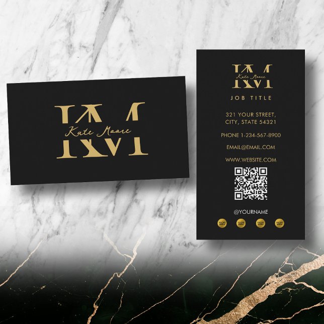 Carte De Visite Marque de monogramme professionnel moderne or noir (Modern Monogram Professional Black Gold Marketing Business Card)