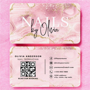 Carte De Visite Marque de technologie d'ongles en marbre rose de l