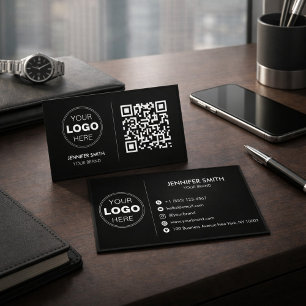 Carte De Visite Marque Executive QR Noir Minimaliste Luxueux