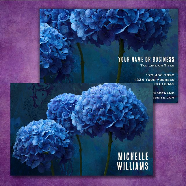 Carte De Visite Marque Fleurie Hydrangea Bleu Gras Dramatique (Dramatic Bold Blue Hydrangea Floral Branding Business Card)