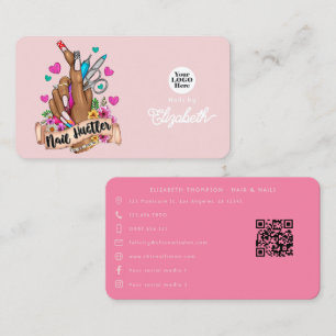 Carte De Visite Marque Hustler à ongles rose et turquoise élégant