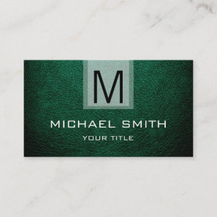 Carte De Visite Marque Monogramme en Cuir Vert Texturé