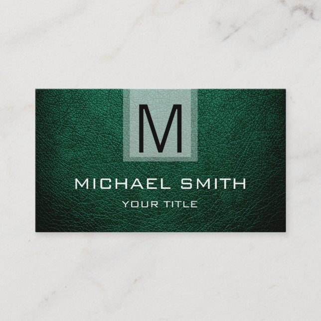 Carte De Visite Marque Monogramme en Cuir Vert Texturé (Devant)