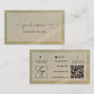 Carte De Visite Marque Neutre Minimaliste Lin Beige Rustique