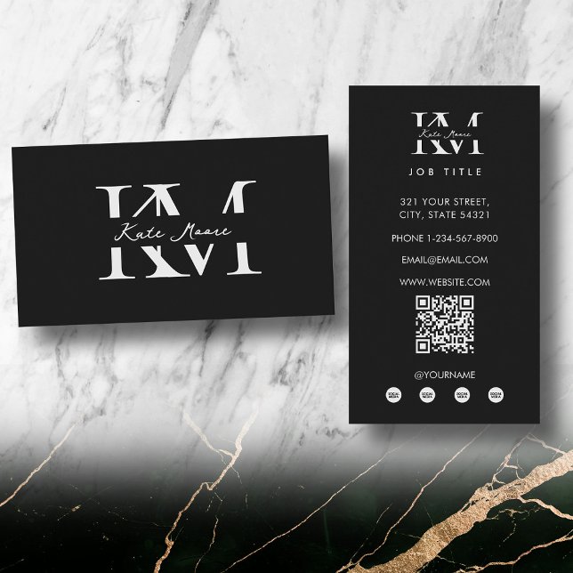 Carte De Visite Marque professionnelle de monogramme moderne noir (Modern Monogram Professional Black Marketing Business Card)