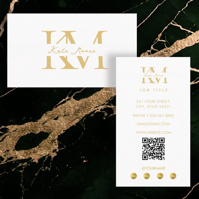 Carte De Visite Marque professionnelle moderne monogramme or blanc (Modern Monogram Professional Gold White Marketing Business Card)