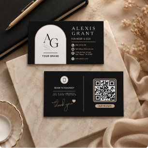 Carte De Visite Marque QR Luxe Noir Beige