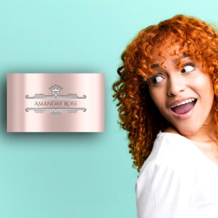 Carte De Visite Marque royale Nom Rose Argent gris cadre 3D