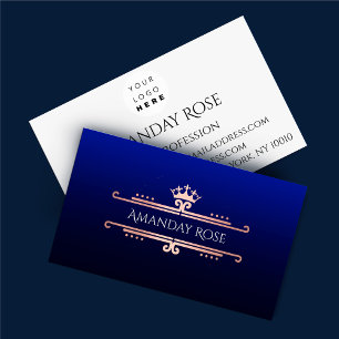 Carte De Visite Marque royale Nom Rose Blanc Bleu Marine