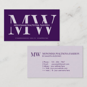Carte De Visite Marque typographique chic violet lettrage nom