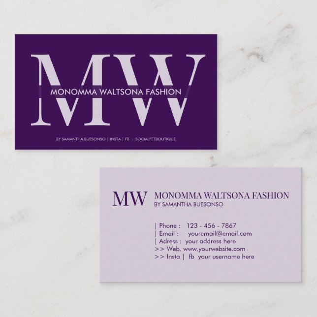 Carte De Visite Marque typographique chic violet lettrage nom (Devant / Derrière)