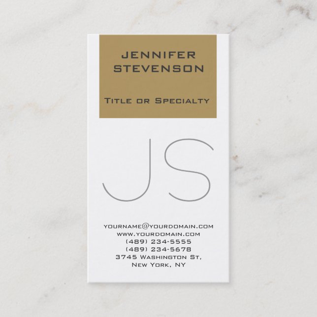 Carte de visite Marron Beige Blanc Monogramme tend (Devant)