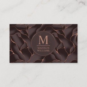 Carte De Visite Marron Chocolat & Or Rose Motif Vague Abstrait
