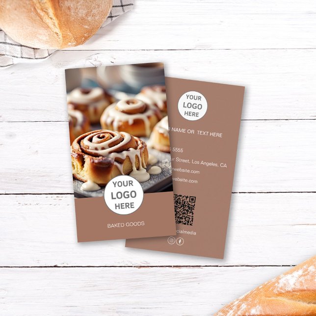 Carte de visite marron Code QR Photo Logo Boulange (Bakery Logo Photo QR Code Brown Business Card)