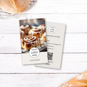 Carte de visite marron Code QR Photo Logo Boulange
