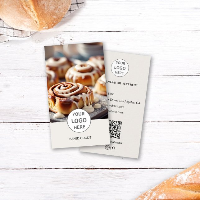Carte de visite marron Code QR Photo Logo Boulange (Bakery Logo Photo QR Code Tan Business Card)