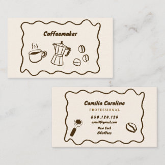 carte de visite marron gribouillis cosy café