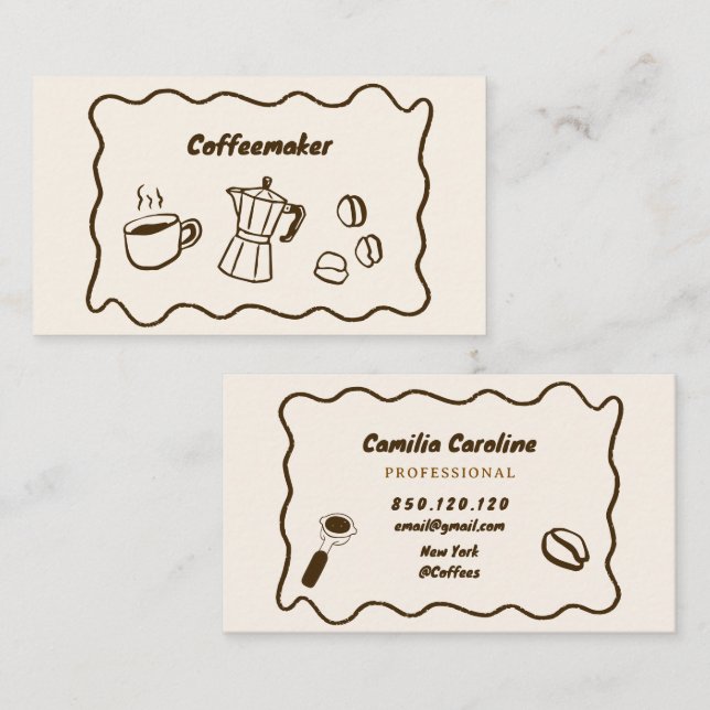 carte de visite marron gribouillis cosy café (Devant / Derrière)