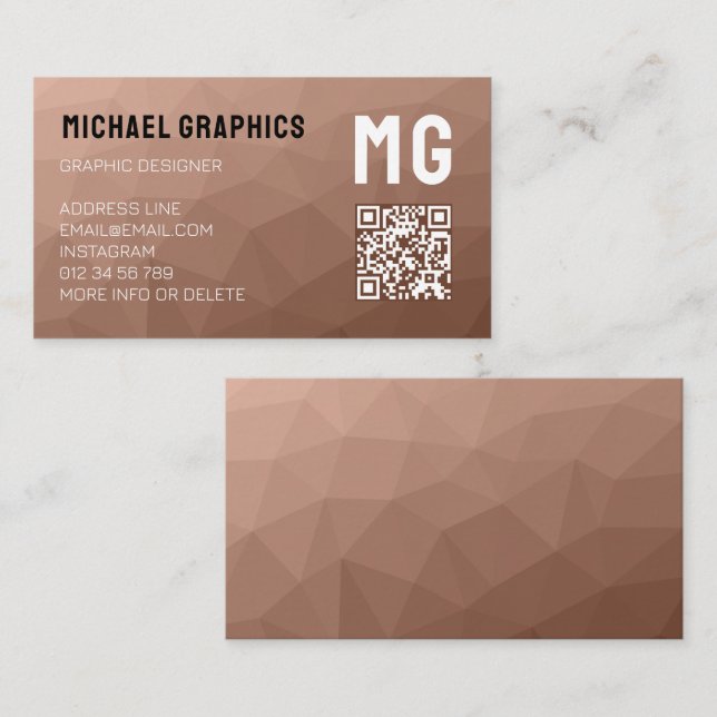 Carte De Visite Marron Mousse géométrique en maille code QR monogr (Devant / Derrière)