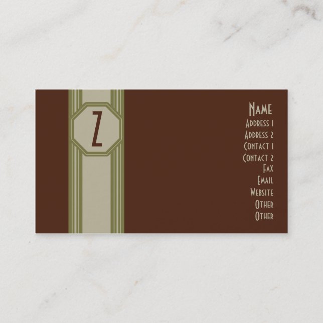 Carte de visite marron, vert, et bronzage simple (Devant)