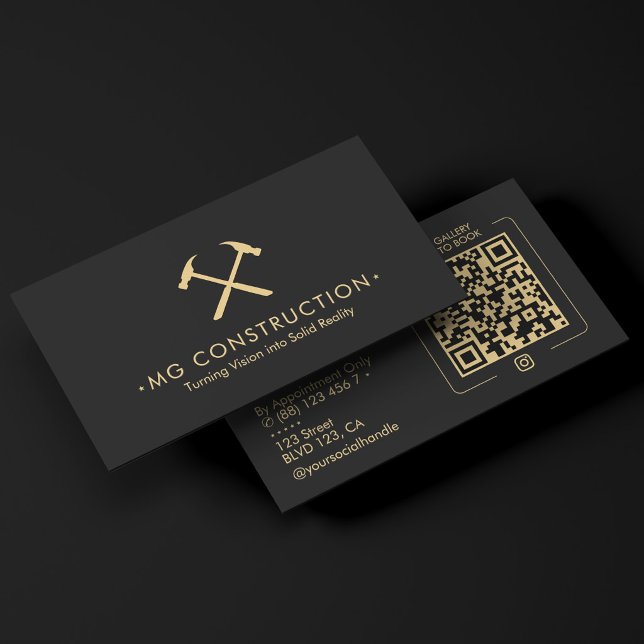 Carte De Visite Marteau de construction entrepreneur général Noir (Construction Hammer General Contractor Black Business Card
)
