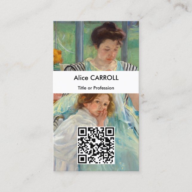 Carte De Visite Mary Cassatt - Jeune mère coudre - Code QR (Devant)