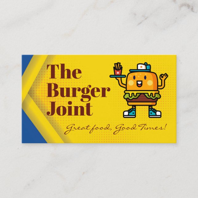 Carte De Visite Mascotte de Burger | Restaurant (Devant)