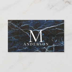 Carte De Visite Masculine en marbre bleu Double Monogramme