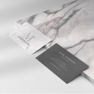 Carte De Visite Masculine en marbre perle Double Monogramme
