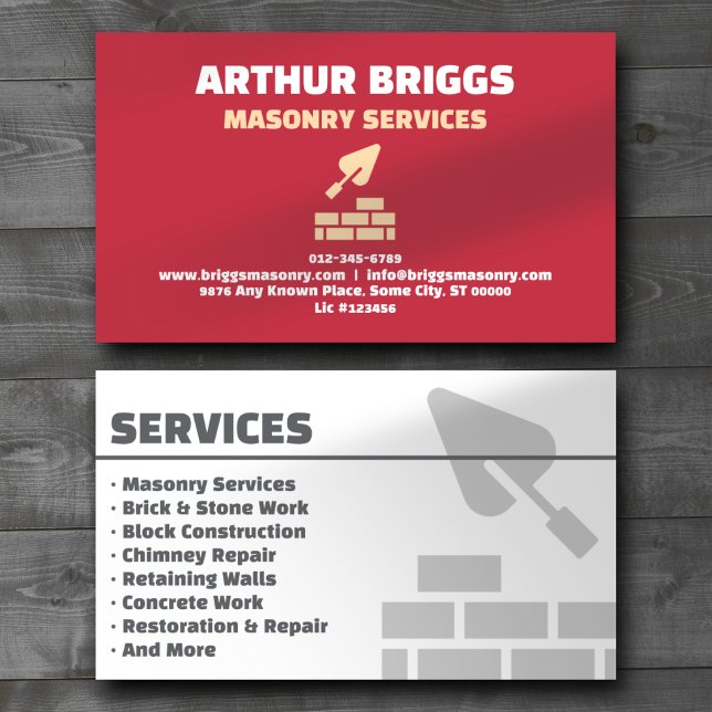 Carte De Visite Masonry Construction Services Professional Rouge (Créateur téléchargé)