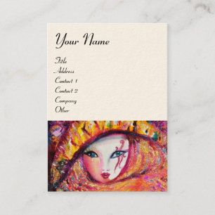 CARTE DE VISITE MASQUE DE CARNIVAL JAUNE AVEC ROSE ROUGE