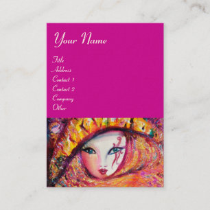 CARTE DE VISITE MASQUE DE CARNIVAL JAUNE AVEC ROSE ROUGE