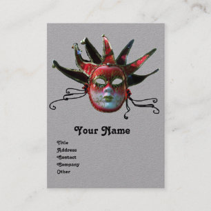 Carte De Visite MASQUE DE JESTER ROUGE NOIR, Gray de fête mascarad