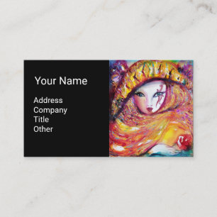 Carte De Visite MASQUE EN JAUNE AVEC ROSE ROSE ROUGE Artiste maqui