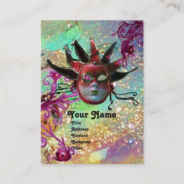 Carte De Visite MASQUE JESTER ROUGE NOIR Masquerade Party Gold Ver (Devant)