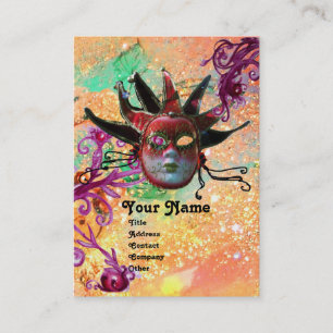 Carte De Visite MASQUE JESTER ROUGE NOIR Masquerade Party Rose Ver
