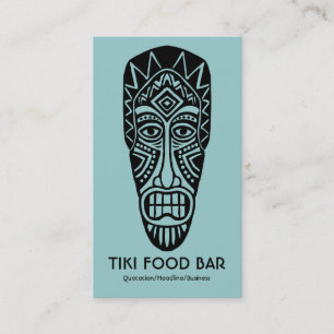 Carte De Visite Masque Tiki - Lt bleu vert sur blanc